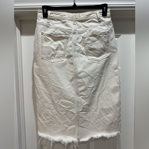 Free People We The Free Mambo Denim Midi Skirt Fringe hem 31 White wash New - Picture 7 of 16